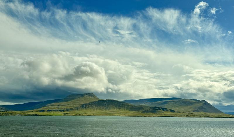 A view of a mountain in Iceland across a fjord